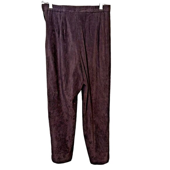 Rich Chocolate Faux-Suede 2-Piece Pant Suit w/ Leopard Scarf • Petite 8 • Retro - Picture 5 of 9